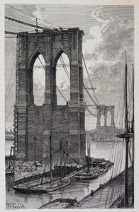 Nueva York: pilares del Puente de Brooklyn en construcción - en "Le Tour du Monde", 2º semestre 1881 de Unknown artist