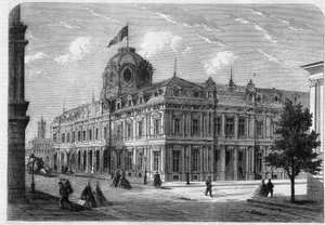 Nuevo tribunal comercial de París Quai de Corse (antiguo Quai Desaix) en la Île de la Cité, construido según los planos del arquitecto Antoine Nicolas Louis Bailly (1810-1892) con el acuerdo del Prefecto Georges Eugene Haussmann (Barón Haussmann) de Unknown artist
