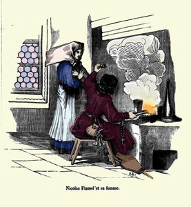 Nicolas Flamel (1330-1418) con su esposa de Unknown artist