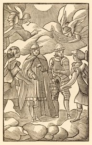 Ahora, ahora mira cómo los santos peregrinos cabalgan, las nubes son sus carros, los ángeles son sus guías de El progreso del peregrino de este mundo al que está por venir de John Bunyan de Unknown