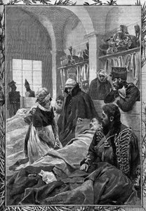 La enfermera Marguerite Favet trató a los heridos en el Hospital de Campaña durante la Guerra de 1813 contra los alemanes. de Unknown artist