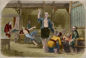 Fumadores de opio en China a mediados del siglo XIX. Grabado de 1857 en “Le Musee Des Sciences”.