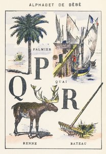 P Q R: palmera, muelle, reno, rastrillo de Unknown artist