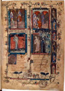 Página iluminada del manuscrito ""Le Roman de la Rose"" de Guillaume de Lorris (circa 1200-1238) y Jean de Meun (Meung) (1240-1305) circa 1353 Suiza Bibliotheque de Geneve de Unknown artist