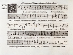 Página de partitura musical de Beati quorum psalm XIII de Willaert (1538) de Unknown artist