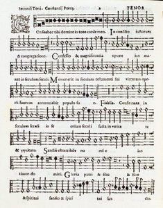 Página de la partitura de Confitebor tibi Domine, salmo dedicado a Palestrina por Costanzo Porta de Unknown artist
