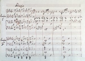 Página de la sinfonía reducida a dos pianos y ocho manos de Die Zauberflöte, ópera de Mozart, versión de Lichtenthal (siglo XIX) de Unknown artist