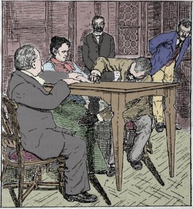 Fenómenos paranormales: experiencia de levitación de una mesa en Milán en 1892 en presencia del médium Eusapia Paladino y Cesare Lombroso (1835-1909) y Charles Richet (1835-1909). de Unknown artist