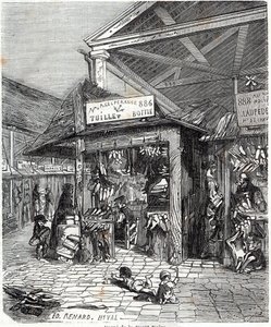 París 3er arrondissement - Carre de la Foret-Noire: venta de cuero y zapatos en Le Carreau du Temple en el siglo XIX - Grabado en “Tableau-de-Paris” de Edmond Texier de Unknown artist