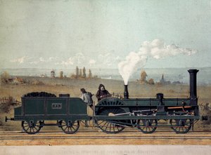 Locomotora de pasajeros y vagón de carbón del Ferrocarril de Estrasburgo (sistema Crampton) de Unknown artist