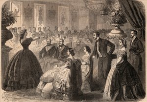 Pauline Viardot-Garcia (1821-1910), cantante francesa en la Fiesta de Caridad dada por la Logia Masónica “La perseverante amistad” en el Gran Oriente de París. Grabado en “Le Monde illustré” de 1862. Colección privada.