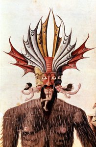 Representación de Lucifer (diablo) en la “Divina Comedia” de Dante. Manuscrito del siglo XIV. Biblioteca Trivulziana, Milán.