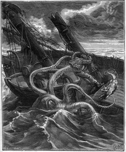 Aventuras peligrosas de Narciso Nicaise en el Congo - por Armand Dubarry 1836-1910 - tenía frente a él un formidable monstruo marino (Pulpo gigante) - grabado en Journal des voyage de 1881 de Unknown artist