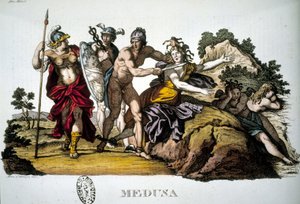 Perseo y la Medusa, una de las tres Gorgonas - en Dizionario mitologico