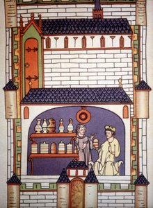 Farmacia en una abadía en el siglo XIII - en “Cirugía” de Ruggero di Salerno. de Unknown artist