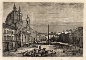 Piazza Navona, construida sobre las ruinas del Estadio de Domiciano del siglo I, es el orgullo de la Roma barroca, con la fuente de los 4 ríos, construida entre 1648-1651, según el diseño de Bernini (1598-1620) y la Iglesia de Santa Inés, construida entre de Unknown artist