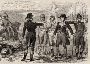 Pierre Antoine Antonelle (Pierre-Antoine Antonelle) (1747-1817) y sus amigos arrestados por orden de Lafayette - grabado en Dictionnaire populaire illustrious - 1864 - por Joseph Decembre y Edmond Allonier