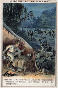 Pierre Savorgnan de Brazza (1852-1905), explorador francés, en las orillas del Congo. Un ataque nocturno al campamento