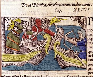 La piratería fue practicada por muchas mujeres nobles escandinavas. Grabado de “Historia de gentium septentrionalium” de Olaus Magnus, Venecia 1567.