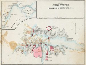 Plano de Sebastopol con las fortificaciones y murallas, Crimea de Unknown