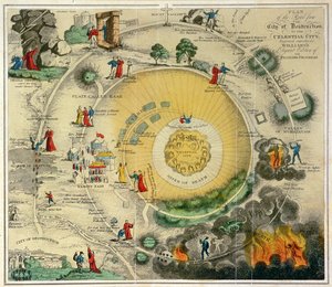 "Plano del camino de la Ciudad de la Destrucción a la Ciudad Celestial, grabado expresamente para la Edición Elegante de Williams de El Progreso del Peregrino". de Unknown artist