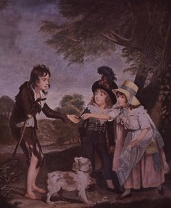 Niño pobre mendigando a niños ricos de Unknown artist