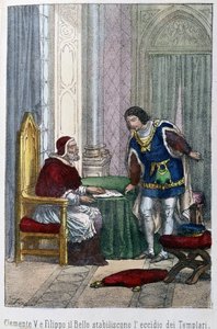 El Papa Clemente V y Felipe IV el Hermoso, Rey de Francia, decidieron eliminar a los Templarios de Unknown artist