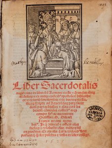 El Papa León X recibe el libro Frontispicio del libro litúrgico “Liber Sacerdotalis” de Castellini de Unknown artist