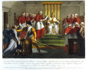 Papa Pío VII (1742 - 1823) excomulgó a Napoleón Bonaparte el 10 de junio de 1809. Grabado del siglo XIX de Unknown artist