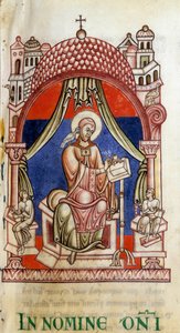 Papa San Gregorio I el Grande (540-604) rodeado por dos secretarios. Es representado escribiendo con una paloma en el hombro, símbolo del Espíritu Santo. Miniatura de las cartas de San Gregorio de Unknown artist