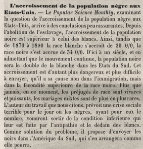 El crecimiento de la población en los Estados Unidos: comentario racista en el libro según un artículo en Popular Science Monthly. Preocupado por el aumento de la población negra estadounidense y la alta tasa de natalidad y desea remediarlo expulsándolos.. de Unknown artist