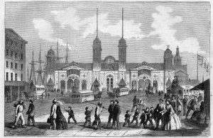 Puerto de Nueva York (New York), Estados Unidos. Grabado en "The Illustrous Universe" de Unknown artist