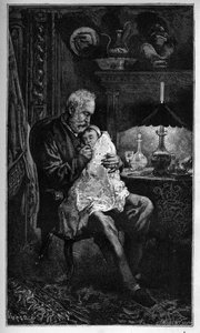 Retrato de Victor Hugo, sentado con su nieta Jeanne - grabado de "El Año Terrible" por Victor Hugo - 1874 de Unknown artist