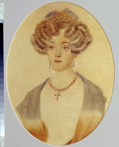 Retrato de Ekaterina Nikolayevna Goncharova (1809-1843). Cuñada de Alexander Pushkin (1799-1837). Obra anónima, acuarela sobre papel de Unknown artist