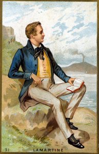 Retrato de Alfonso de Lamartine (1790 - 1869) poeta francés. Cromolitografía del siglo XIX
