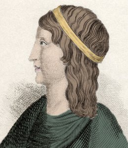Retrato de Apuleyo (Lucius Apuleius) (alrededor de 125-alrededor de 180), filósofo y escritor latino, de origen bereber (Argelia), autor de "Las Metamorfosis" (El asno de oro o Asinus aureus). Grabado del siglo XIX de Unknown artist