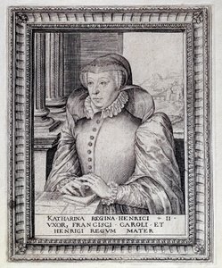 Retrato de Catalina de Médicis (Caterina de Medici) (1519-1589), Reina de Francia. Grabado del siglo XVI. Pau, Museo del Castillo de Unknown artist