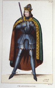 Retrato de Carlomagno o Carlos I el Grande (742 - 814) Rey de los Francos. Grabado de 1830