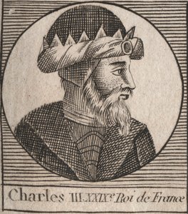 Retrato de Carlos III llamado el Simple (879-929) rey de los Francos - grabado de “Instruction sur l