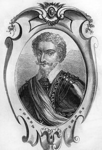 Retrato de Charles de Gontaut, Barón, luego Duque de Biron (1562-1602). Mariscal de Francia. Grabado de 1866.