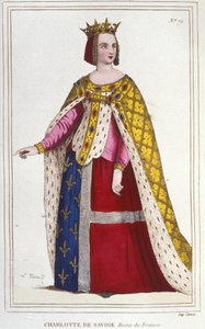 Retrato de Charlotte de Savoy 1445 -1483 Reina de Francia de 1461 a 1483 Esposa de Luis XI (El Prudente) en 1451 grabado de 1830 de Unknown artist