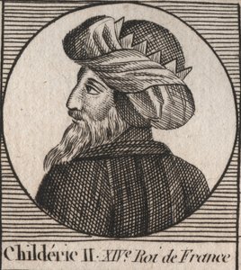 Retrato de Childerico II, Rey de los Francos de 670 a 673 - Childerico II (655-675) Rey merovingio de Francia y Austrasia - grabado de “Instruction sur l