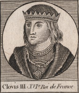 Retrato de Clodoveo III, Rey de los Francos de 691 a 695 - CLOVIS III rey merovingio de Neustria y Austrasia - grabado de "Instrucción sobre la Historia de Francia" por Charles Constant Le Tellier 1821 de Unknown artist