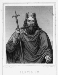 Retrato de Clodoveo I (c. 466 - 511), Rey de los Francos - en “Histoire des Français” de Lavallée, grabado, s.d.