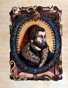 Retrato de Conrad Gesner (1516 - 1565) médico de Zúrich después de la Historia Animalium de Conrad Gesner, Tiguri 1560. Biblioteca Nacional Braidense. Milán de Unknown artist