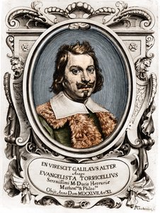 Retrato de Evangelista Torricelli o Toricelli (1608 - 1647), físico italiano. Grabado del siglo XVII de Unknown artist