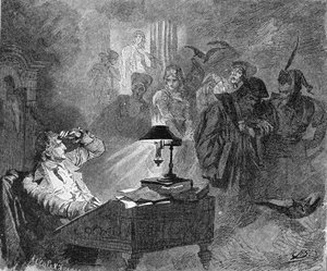 Retrato de Goethe rodeado por personajes de Fausto