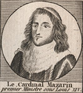 Retrato de Julio Mazarino (1602-1661), conocido como cardenal Mazarino, primer ministro bajo Luis XIV - grabado de “Instruction sur l