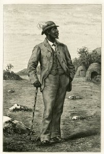 Retrato del Rey Sepopo de Zambeze (actual Sudáfrica), vestido al estilo europeo, grabado por P. Dufour, ilustración de la historia “En el país de los Marutses”, en 1875-1879, por el Dr. Emile Holub (1847-1902). Publicado en el Tour du monde, 2º semestre 1