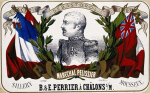 Retrato de Mariscal Pelissier en una etiqueta de champán “B. & E. Perrier à Châlons sur Marne”, siglo XIX de Unknown artist